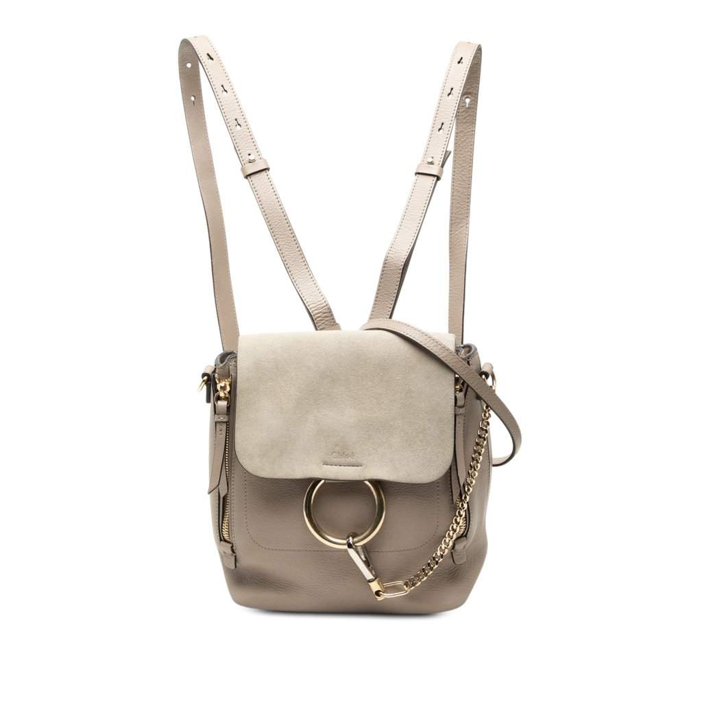 Chloé Small Calfskin and Suede Faye Backpack Brown Leather Very good condition - Front View