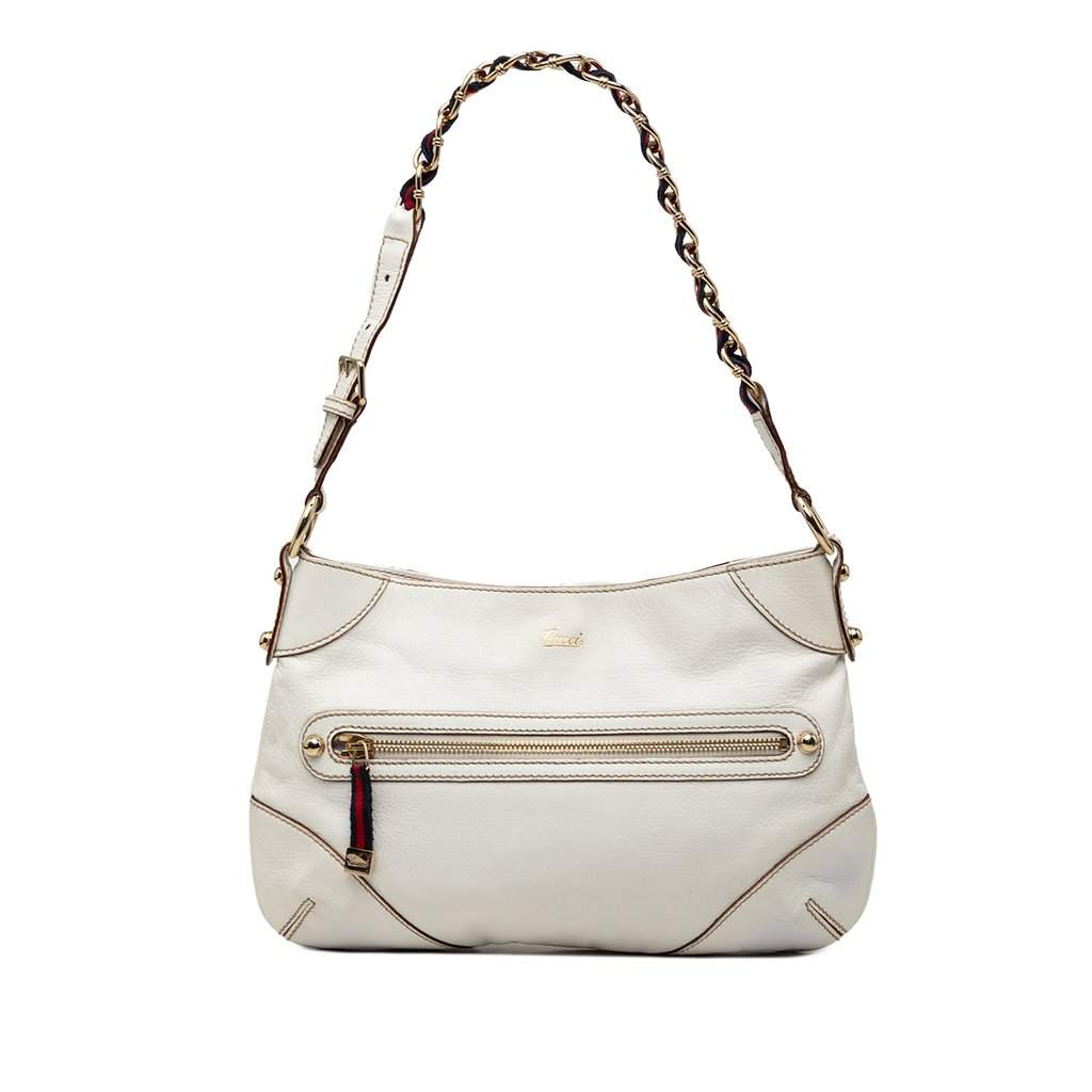 Gucci Calfskin Web Capri Ranch Kid Shoulder Bag White Leather Very good condition - Front View