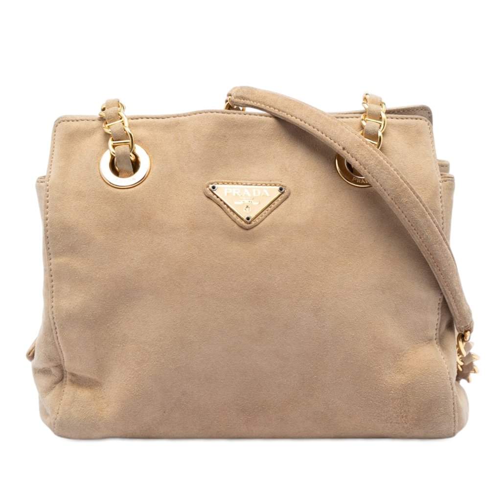 Prada Suede Chain Shoulder Bag Beige Leather Very good condition - Front View