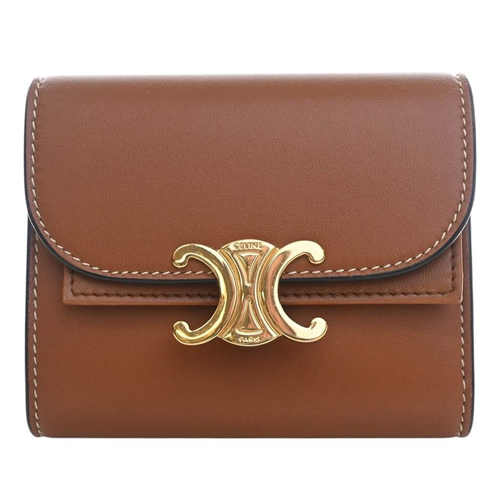 Celine Shiny Calfskin Triomphe Flap Small Wallet Brown Leather Very good condition - Front View