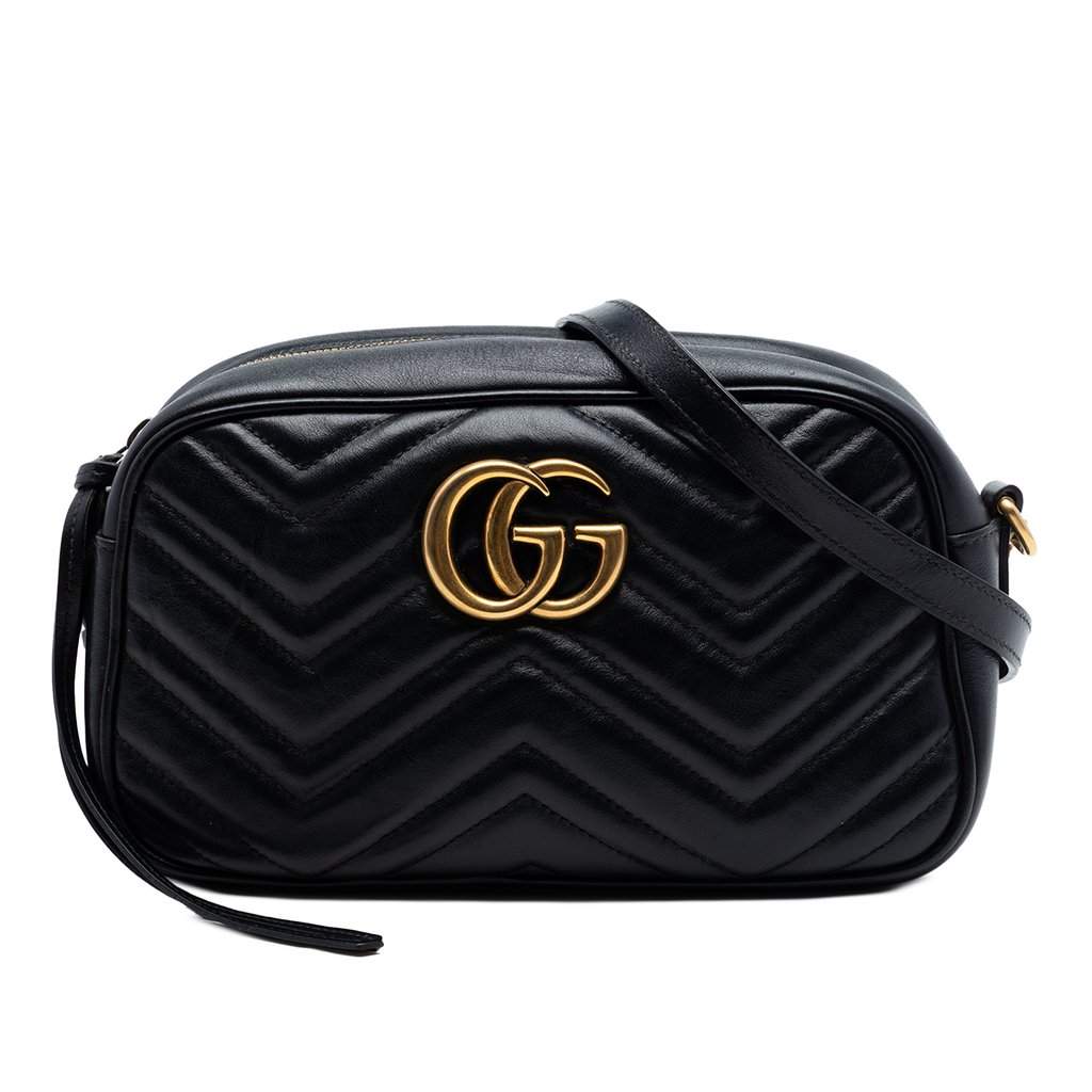 Gucci Small GG Marmont Matelasse Calfskin Crossbody Black Leather Very good condition - Front View