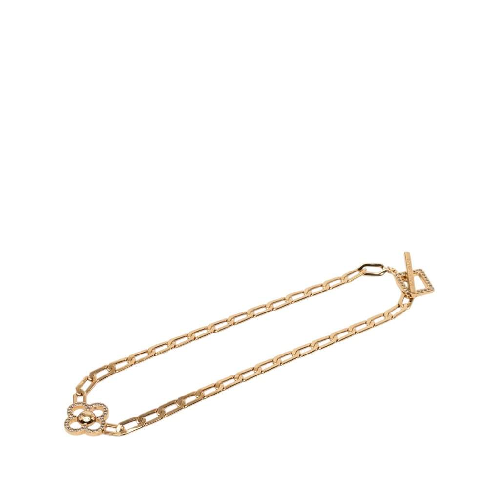 Louis Vuitton Gold Plated Crystal Flower Power Necklace Gold Metal Very good condition - Front View