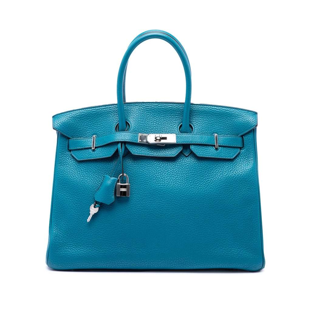 Hermès Clemence Birkin Retourne 35 Blue Leather Very good condition - Front View
