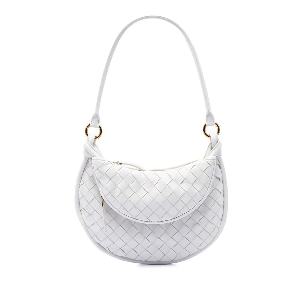 Bottega Veneta Small Nappa Intrecciato Gemelli Hobo White Leather Very good - Front View