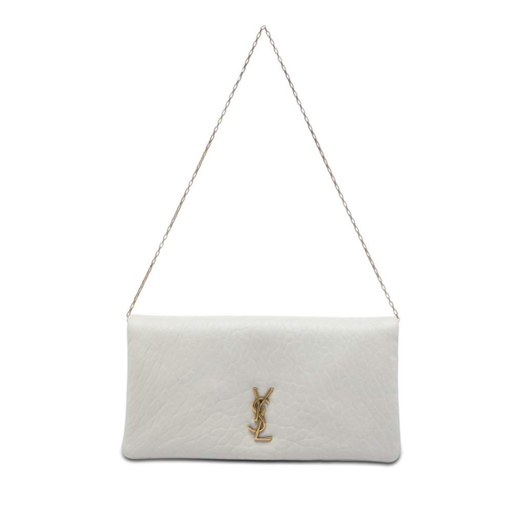 Saint Laurent Mini Grained Lambskin Calypso Shoulder Bag White Leather Very good - Front View