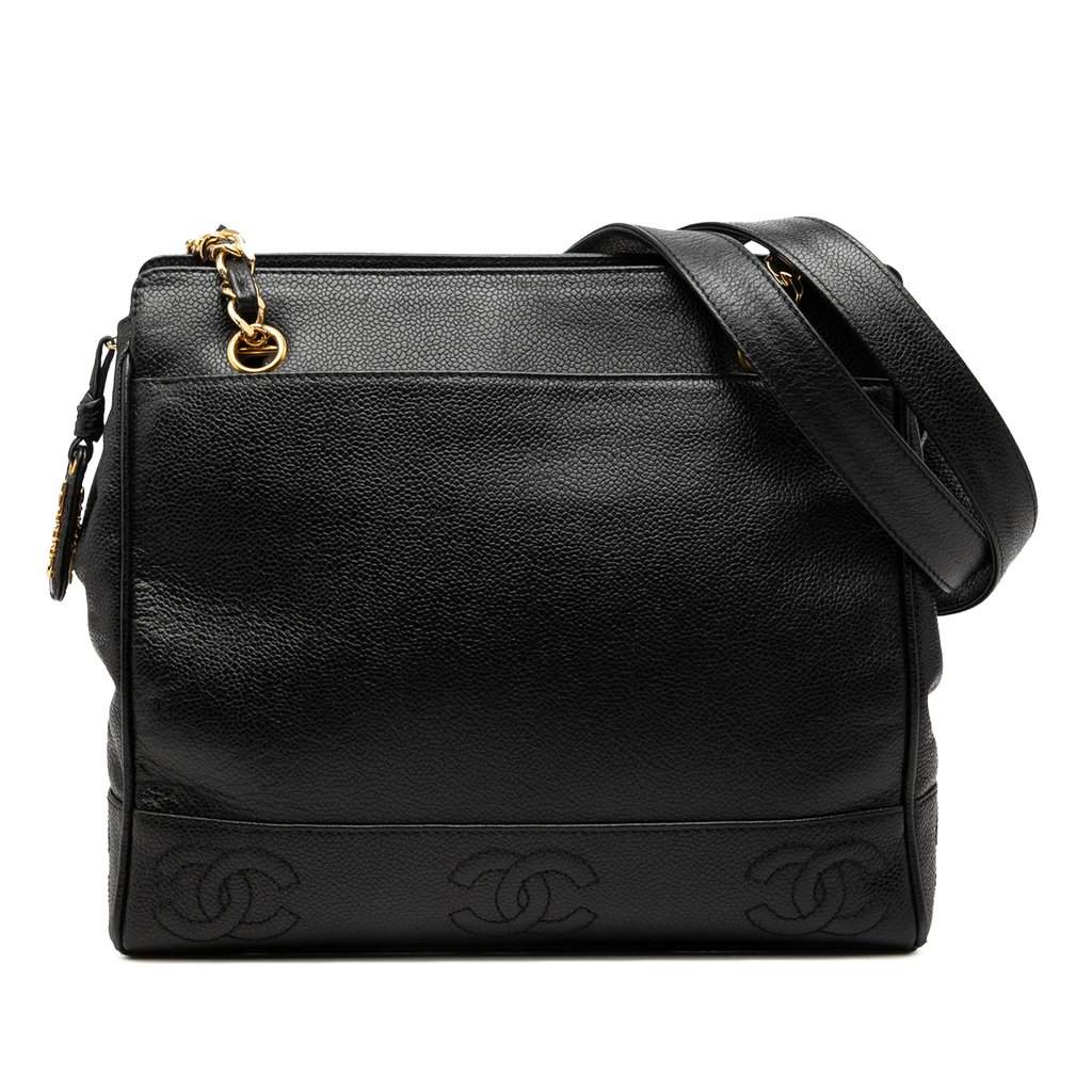 Chanel Triple CC Caviar Shoulder Bag Black Leather Very good condition - Front View
