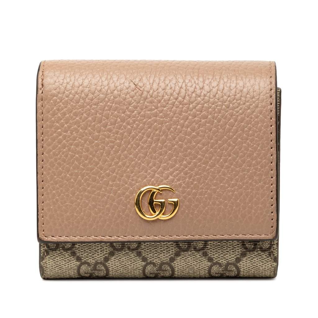 Gucci Bicolor GG Marmont Calfskin and GG Supreme Wallet Beige Very good - Front View