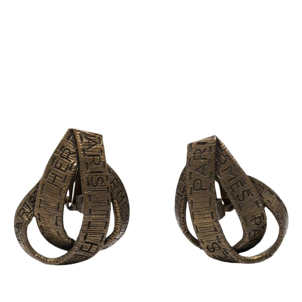 Hermès Gold Plated Bijouterie Fantaisie Ribbon Clip On Earrings Gold Metal Very good - Front View