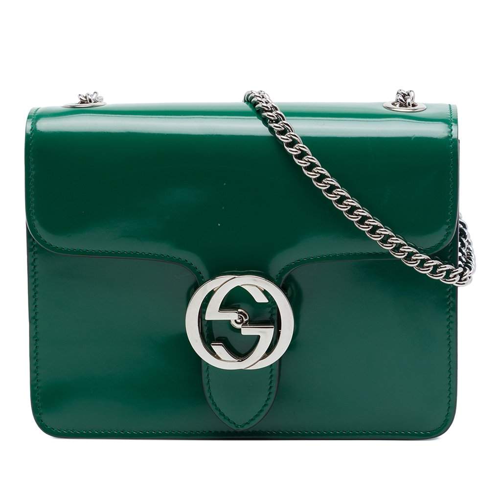Gucci Small Patent Interlocking G Crossbody Green Leather Very good - Front View