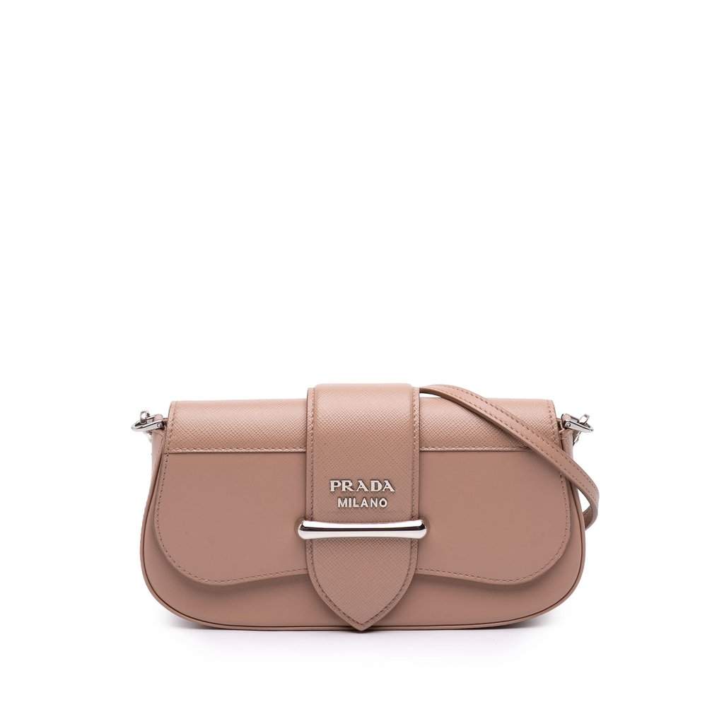 Prada Mini Saffiano and City Calf Sidonie Crossbody Brown Leather Very good - Front View