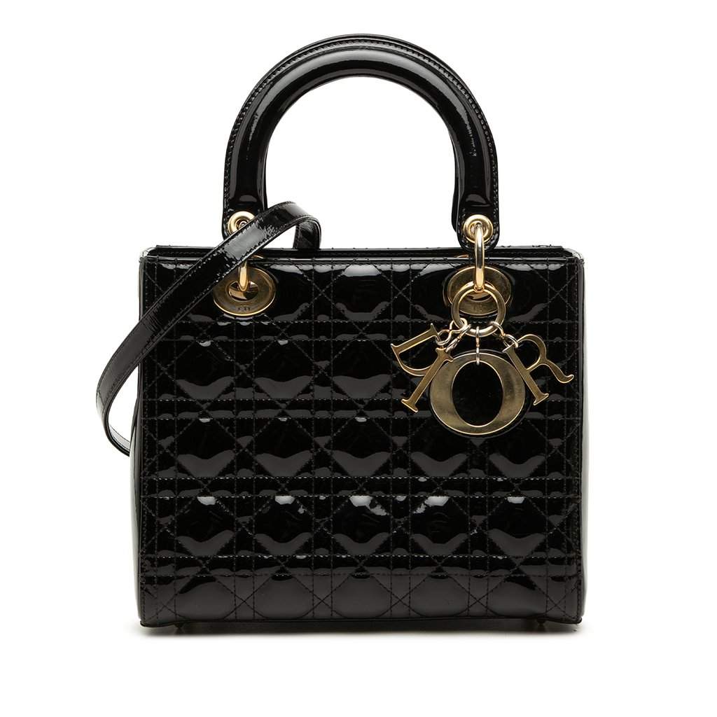 Dior Medium Patent Cannage Lady Dior Black Leather Very good condition - Front View