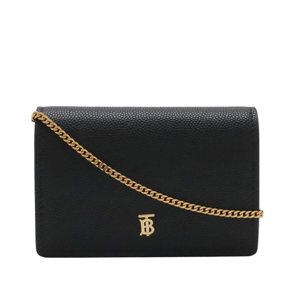Burberry Grained Calfskin TB Jessie Card Case on Chain Black Leather Very good - Front View