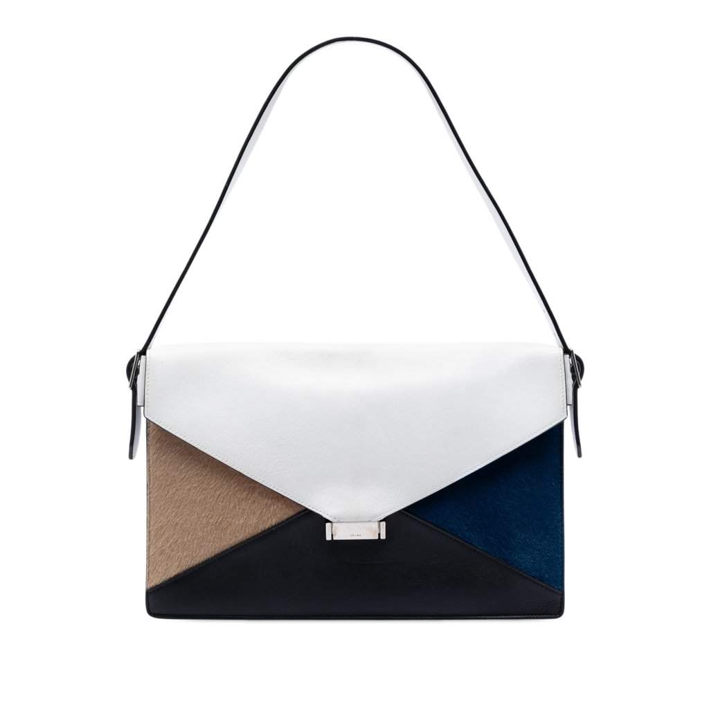 Celine Multicolor Leather and Pony Hair Diamond Shoulder Bag White Leather Very good - Front View