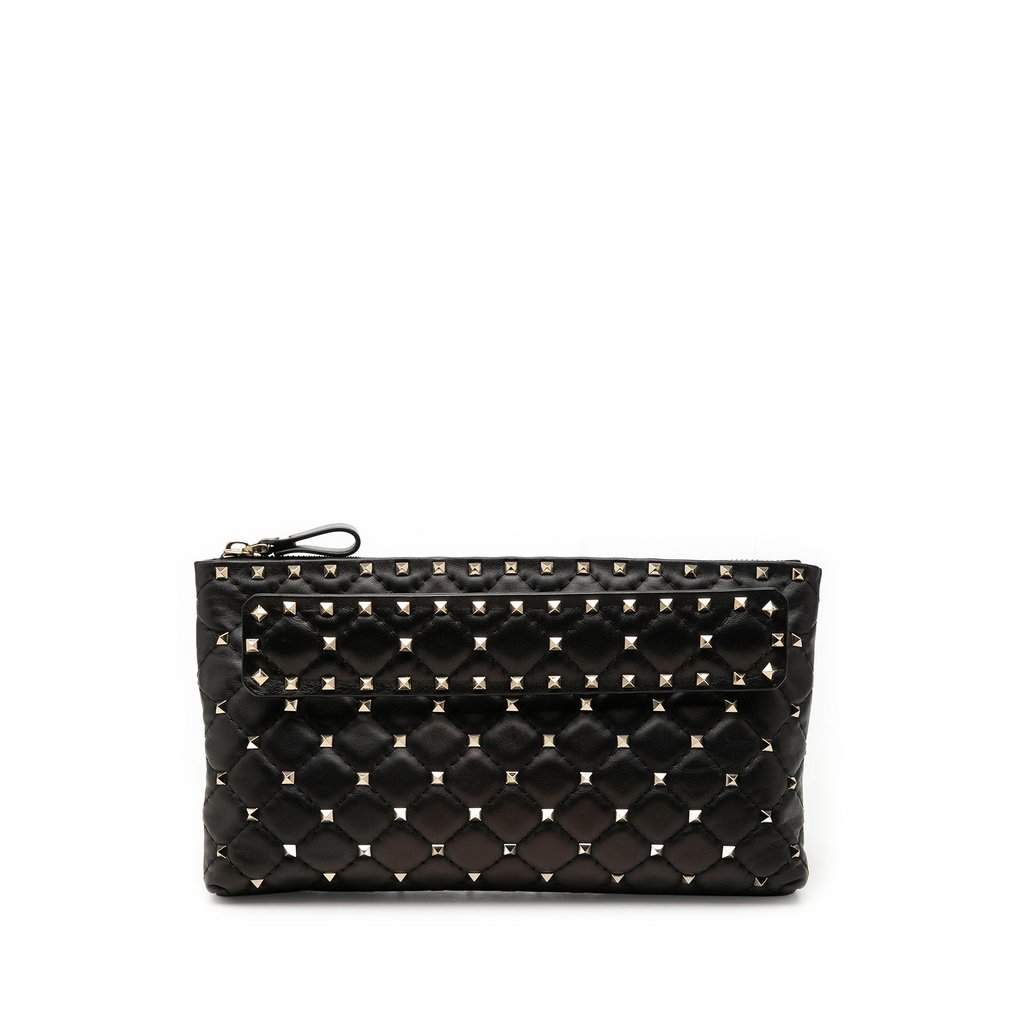 Valentino Nappa Rockstud Spike Clutch Black Leather Very good condition - Front View