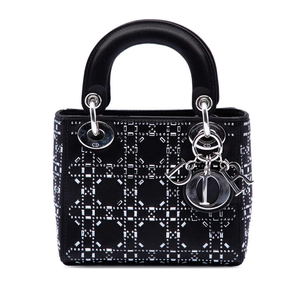 Dior Mini Velvet Cannage Strass Embellished Lady Dior Black Very good condition - Front View
