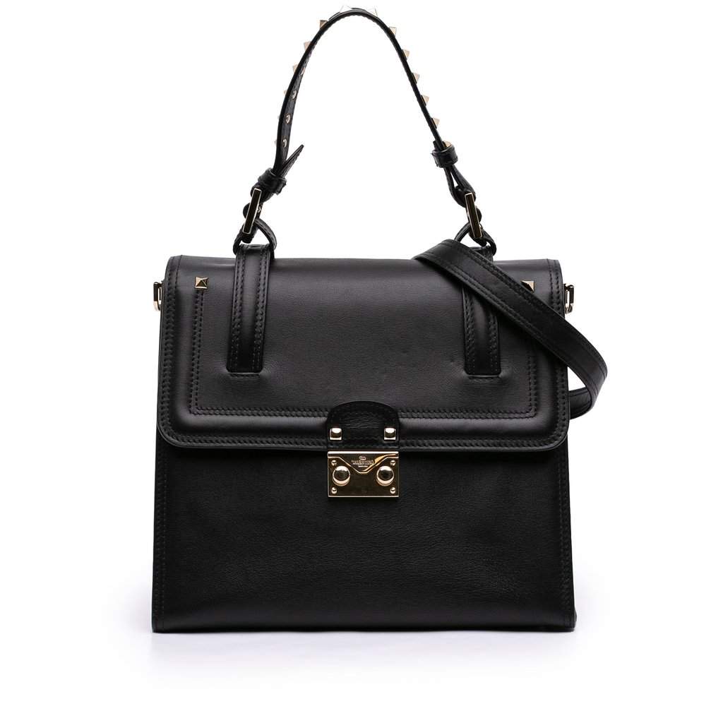 Valentino Leather Rockstud Cabana Satchel Black Leather Very good condition - Front View