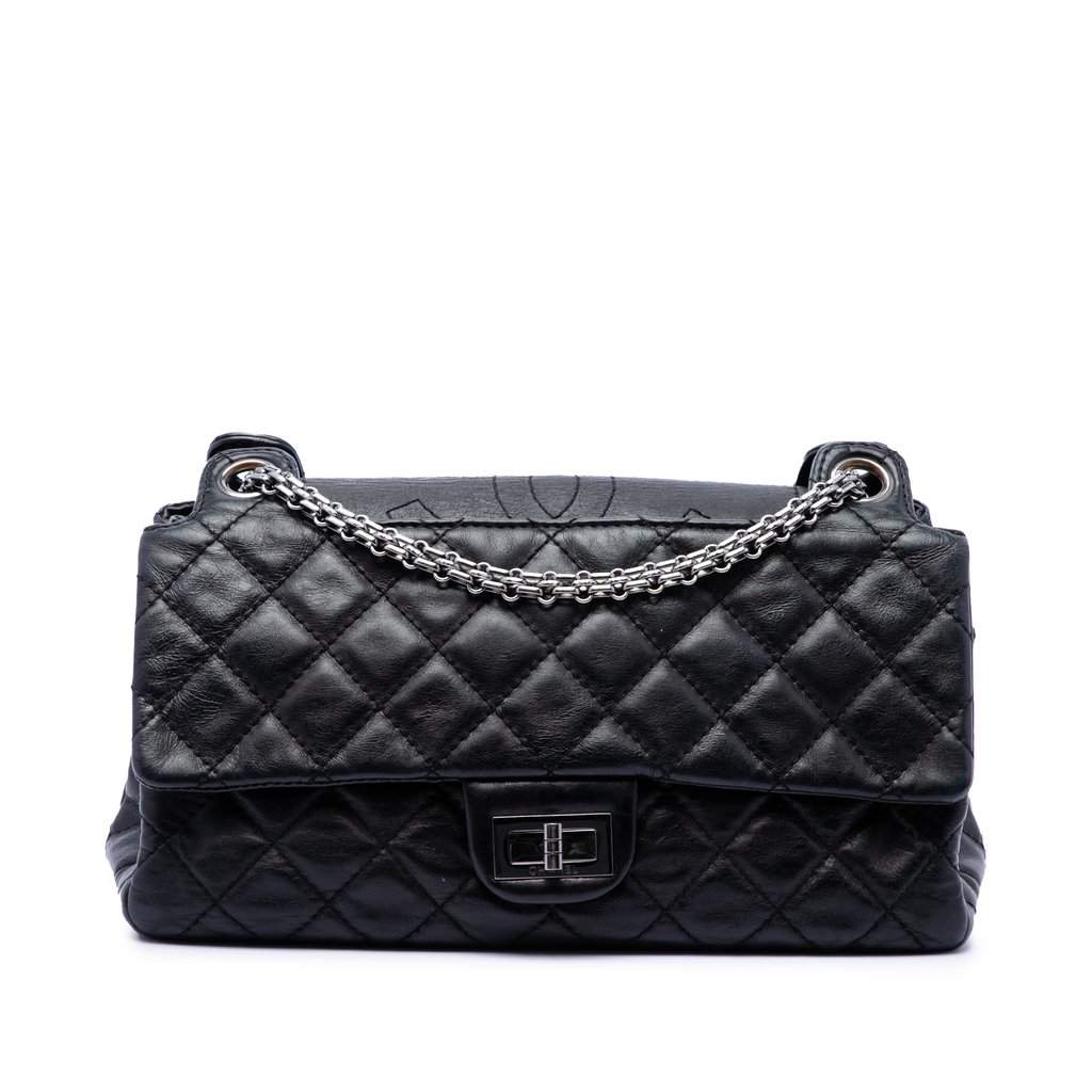 Chanel Quilted Aged Calfskin Reissue 2.55 Double Flap 226 Black Leather Very good condition - Front View