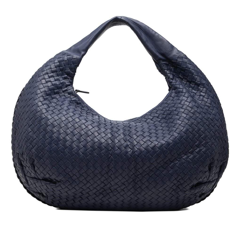 Bottega Veneta Large Nappa Intrecciato Belly Hobo Blue Leather Very good condition - Front View