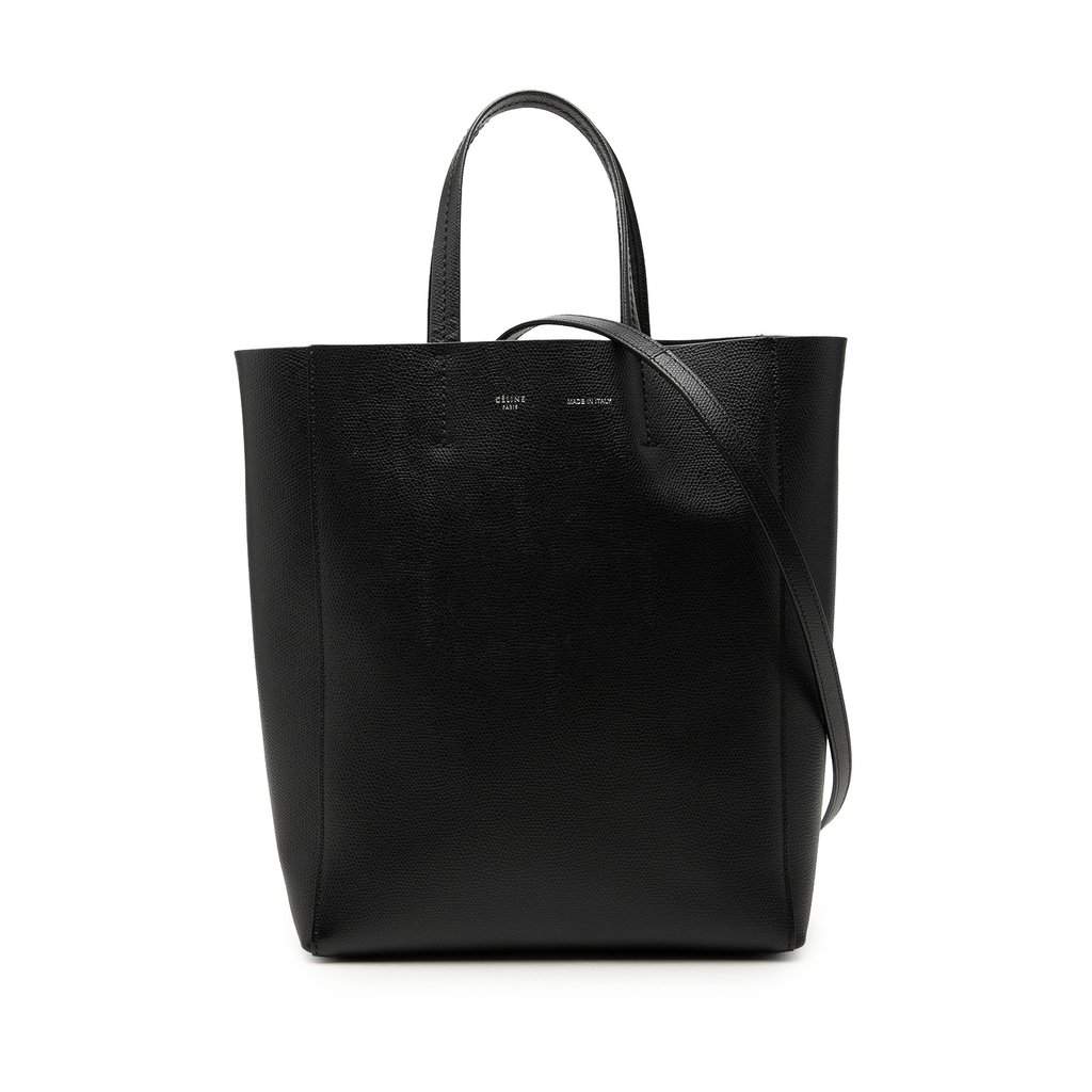 Celine Small Grained Calfskin Vertical Cabas Tote Black Leather Very good - Front View