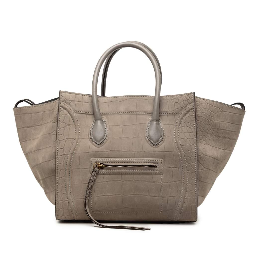 Celine Medium Croc Embossed Leather Luggage Phantom Tote Brown Leather Very good - Front View