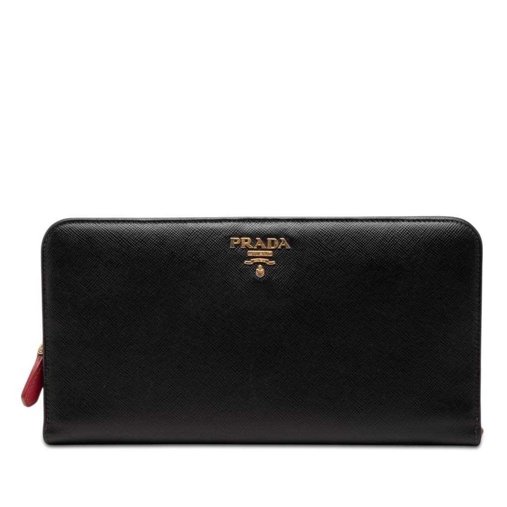 Prada Saffiano Zip Around Long Wallet Black Leather Very good - Front View