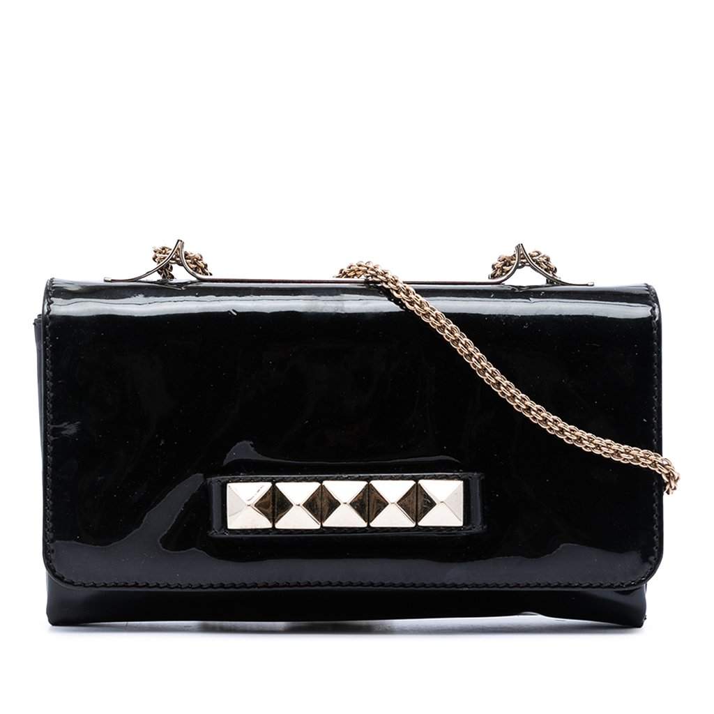 Valentino Patent Vava Voom Chain Clutch Black Leather Very good condition - Front View