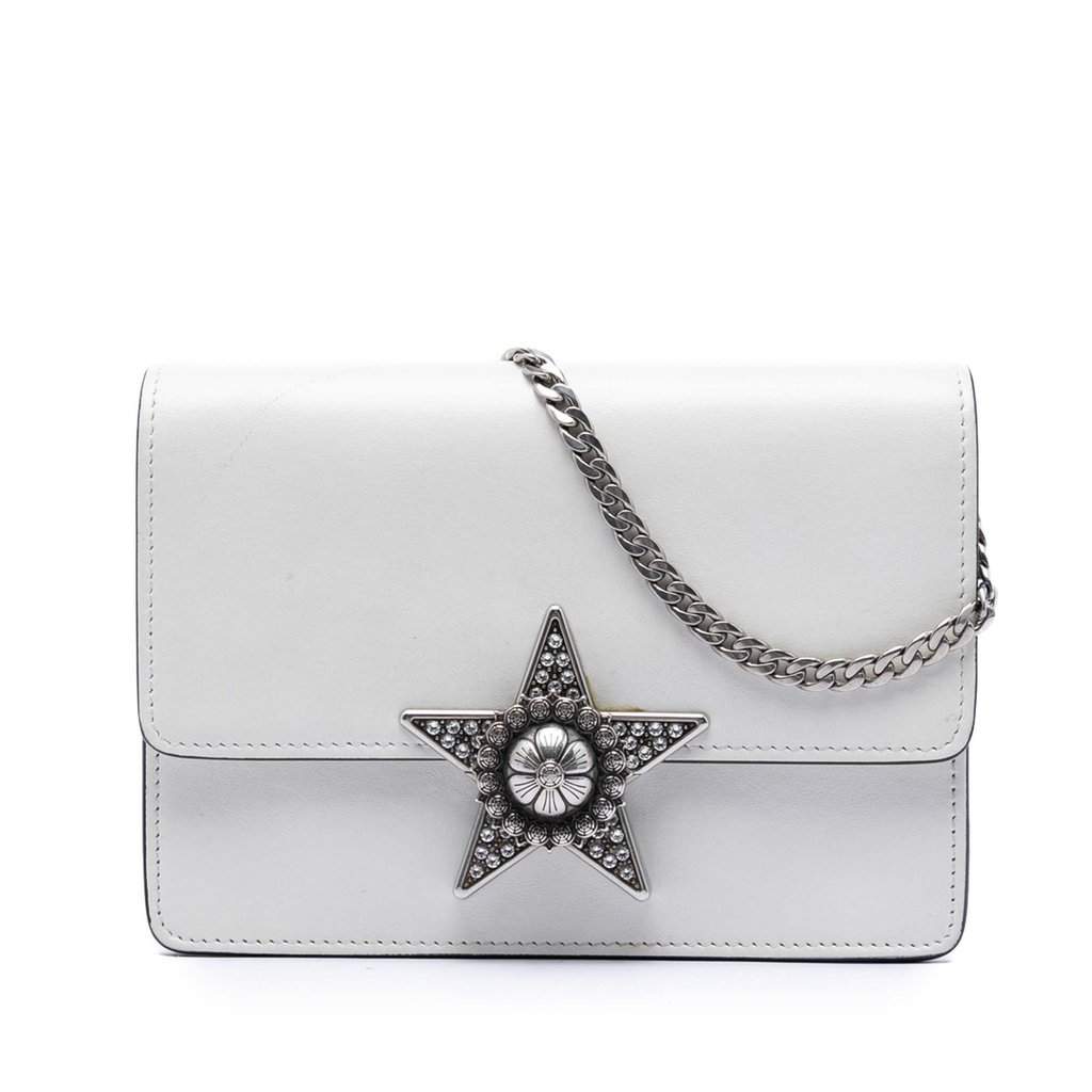 Miu Miu Smooth Leather Star Crystal Embellished Crossbody White Leather Very good condition - Front View