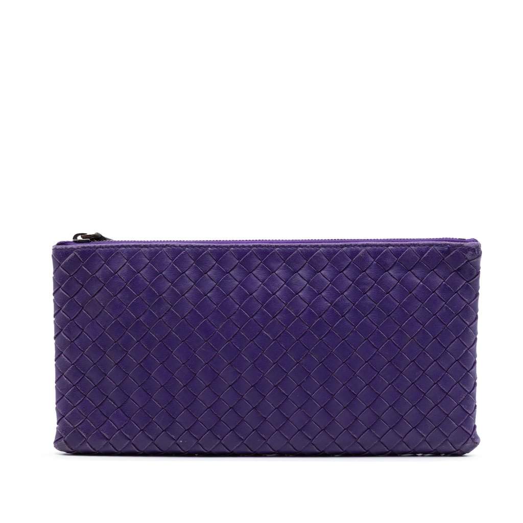 Bottega Veneta Nappa Intrecciato Clutch Purple Leather Very good condition - Front View