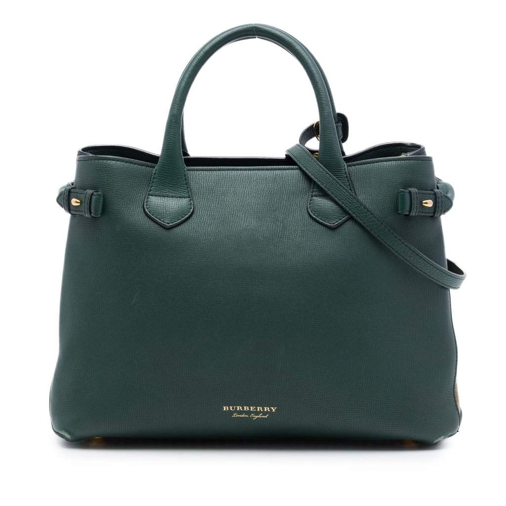 Burberry Medium Leather and House Check Banner Satchel Green Leather Very good - Front View