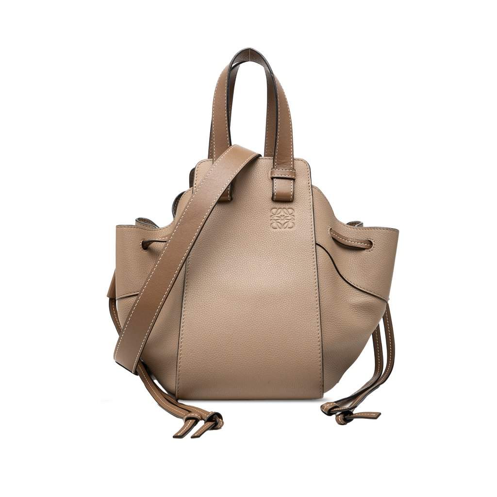 LOEWE Small Grained Calfskin Drawstring Hammock Bag Beige Leather Very good - Front View