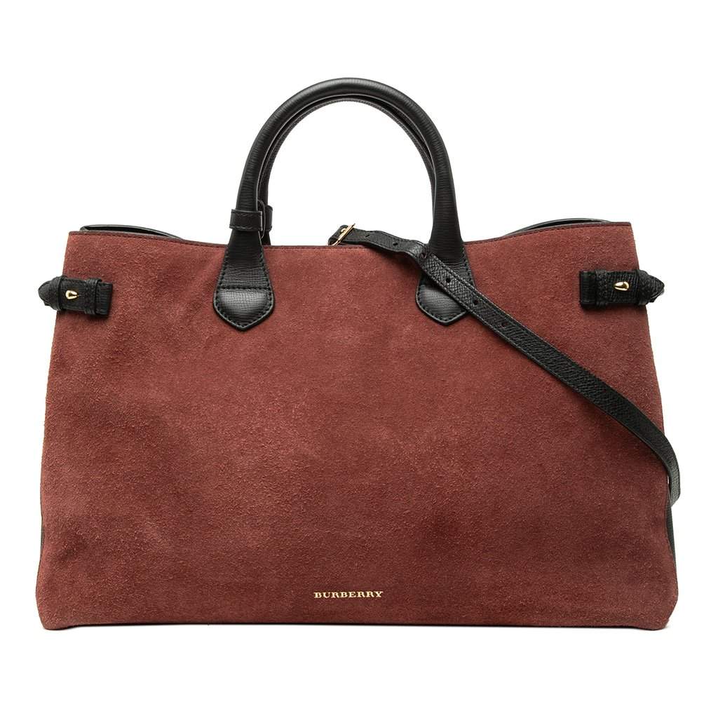 Burberry Large Suede and Calfskin Banner Satchel Red Leather Very good - Front View