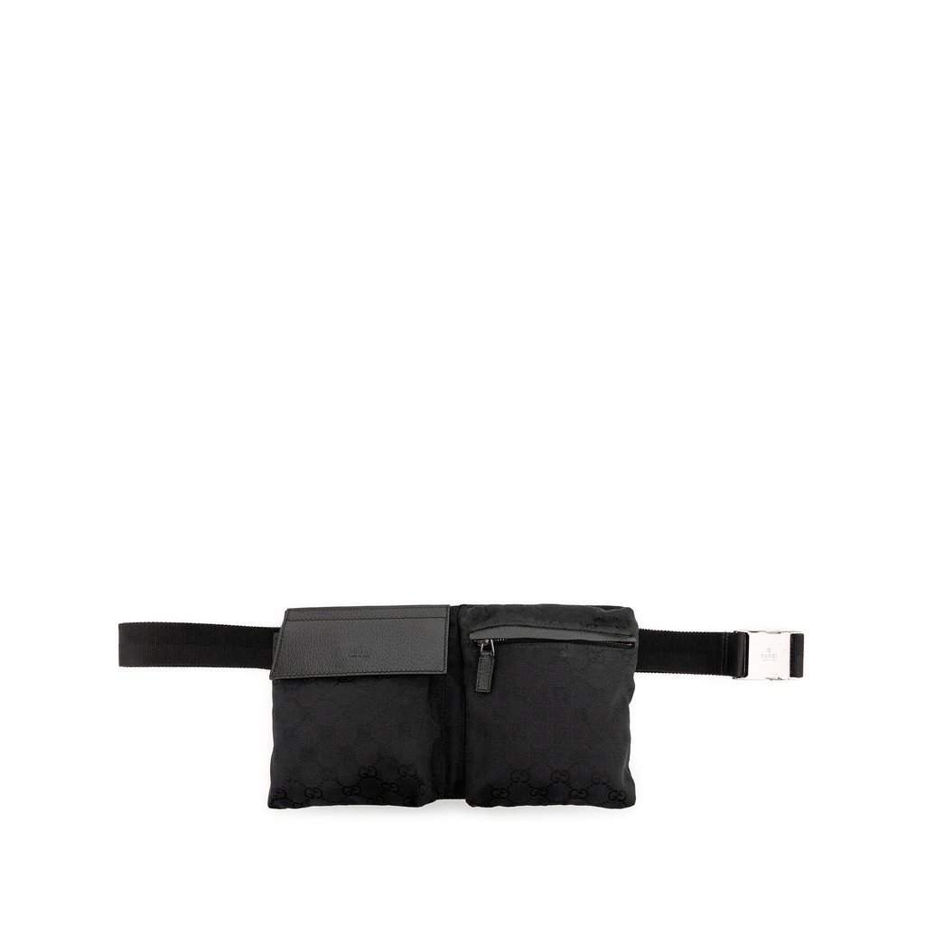 Gucci GG Canvas Double Pocket Belt Bag Black Very good condition - Front View
