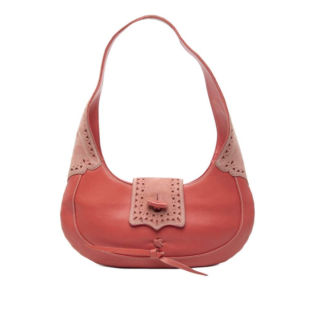Loewe Suede Trimmed Calfskin Half Moon Hobo Orange Leather Very good condition - Front View