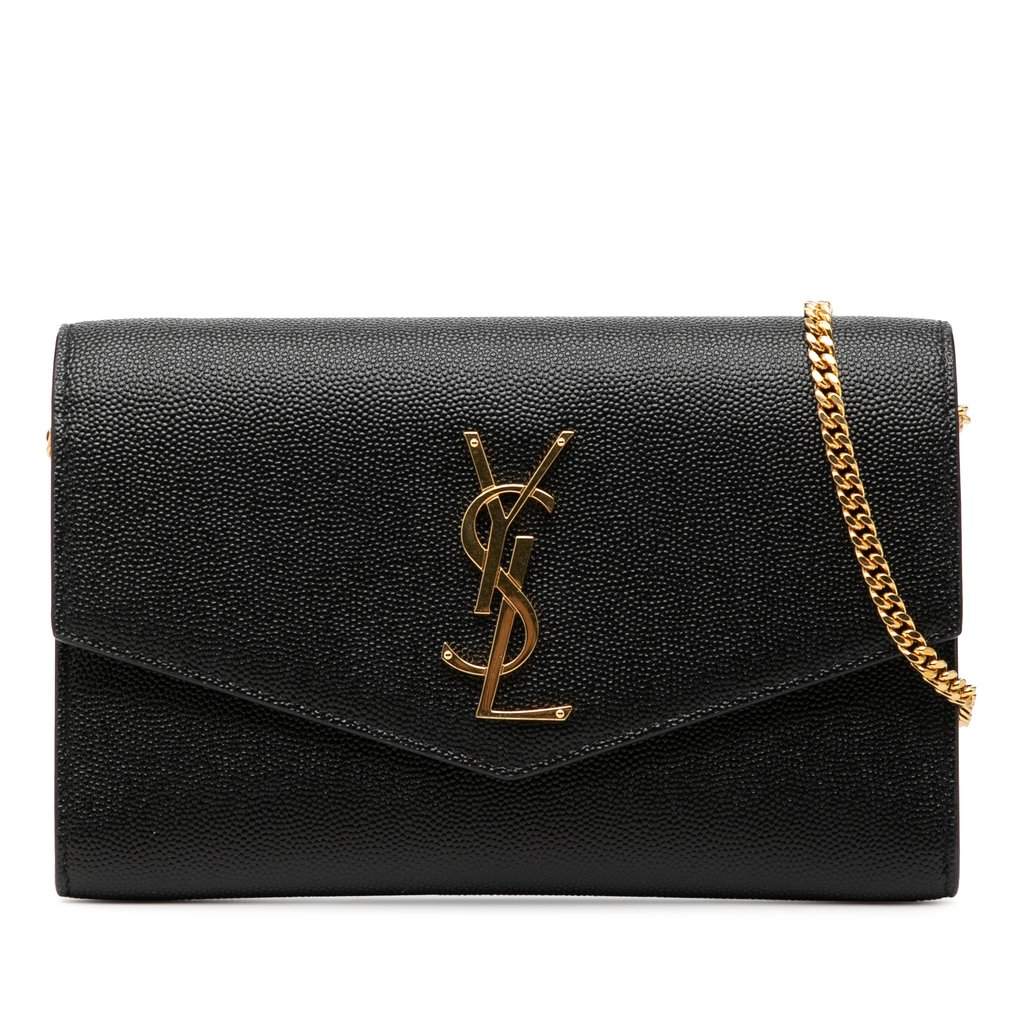 Saint Laurent Grain De Poudre Uptown Chain Wallet Black Leather Very good - Front View