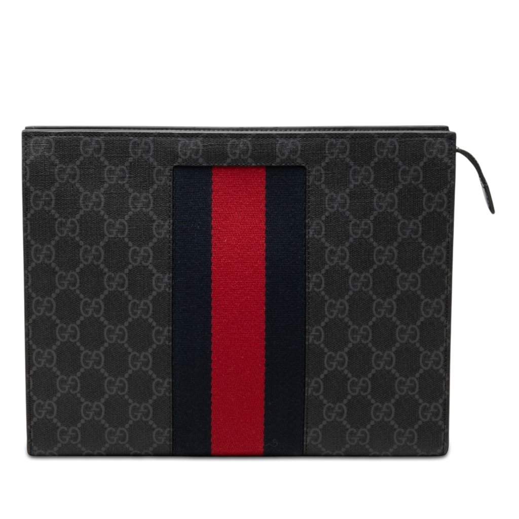 Gucci GG Supreme Web Clutch Black Very good condition - Front View