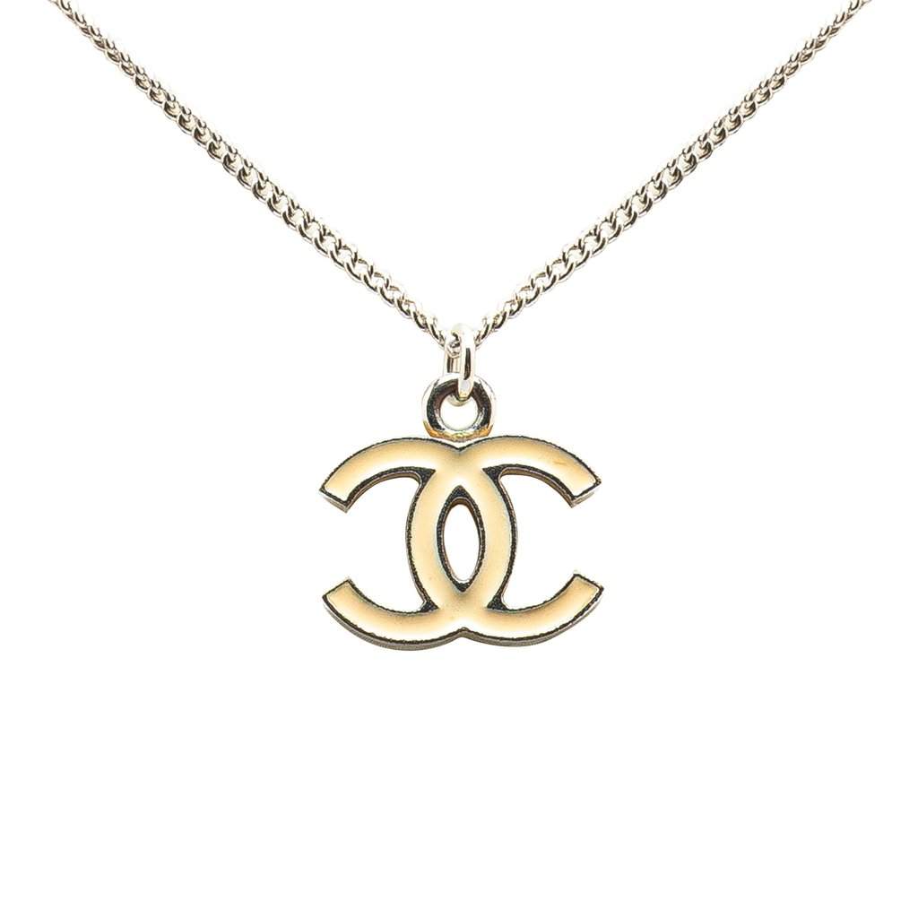 Chanel Silver CC Enamel Pendant Necklace Silver Metal Very good condition - Front View