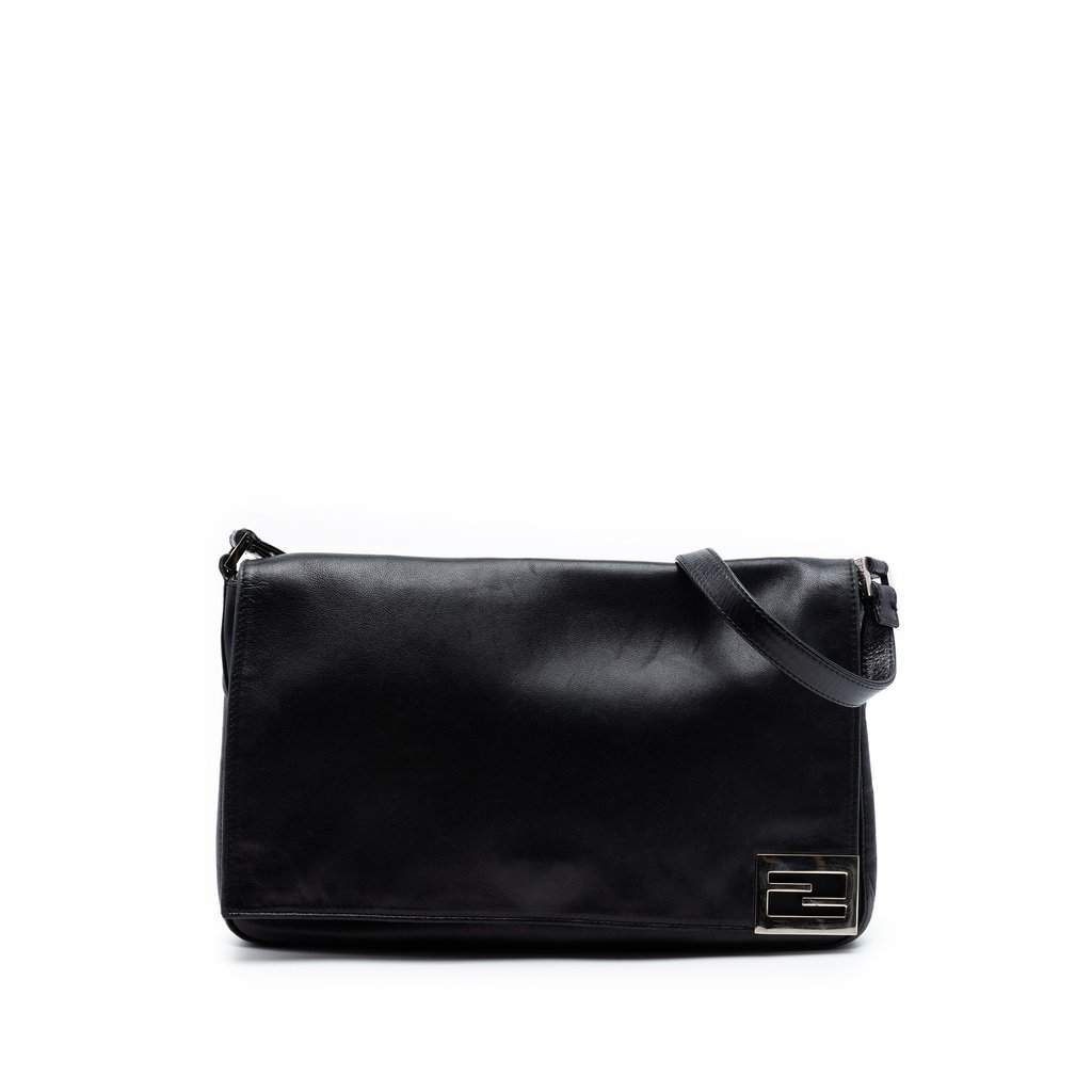 Fendi Calfskin FF Shoulder Bag Black Leather Very good - Front View