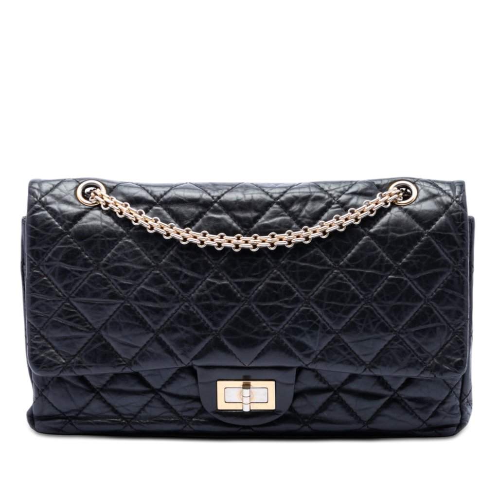 Chanel Quilted Aged Calfskin Reissue 2.55 Double Flap 227 Black Leather Very good condition - Front View