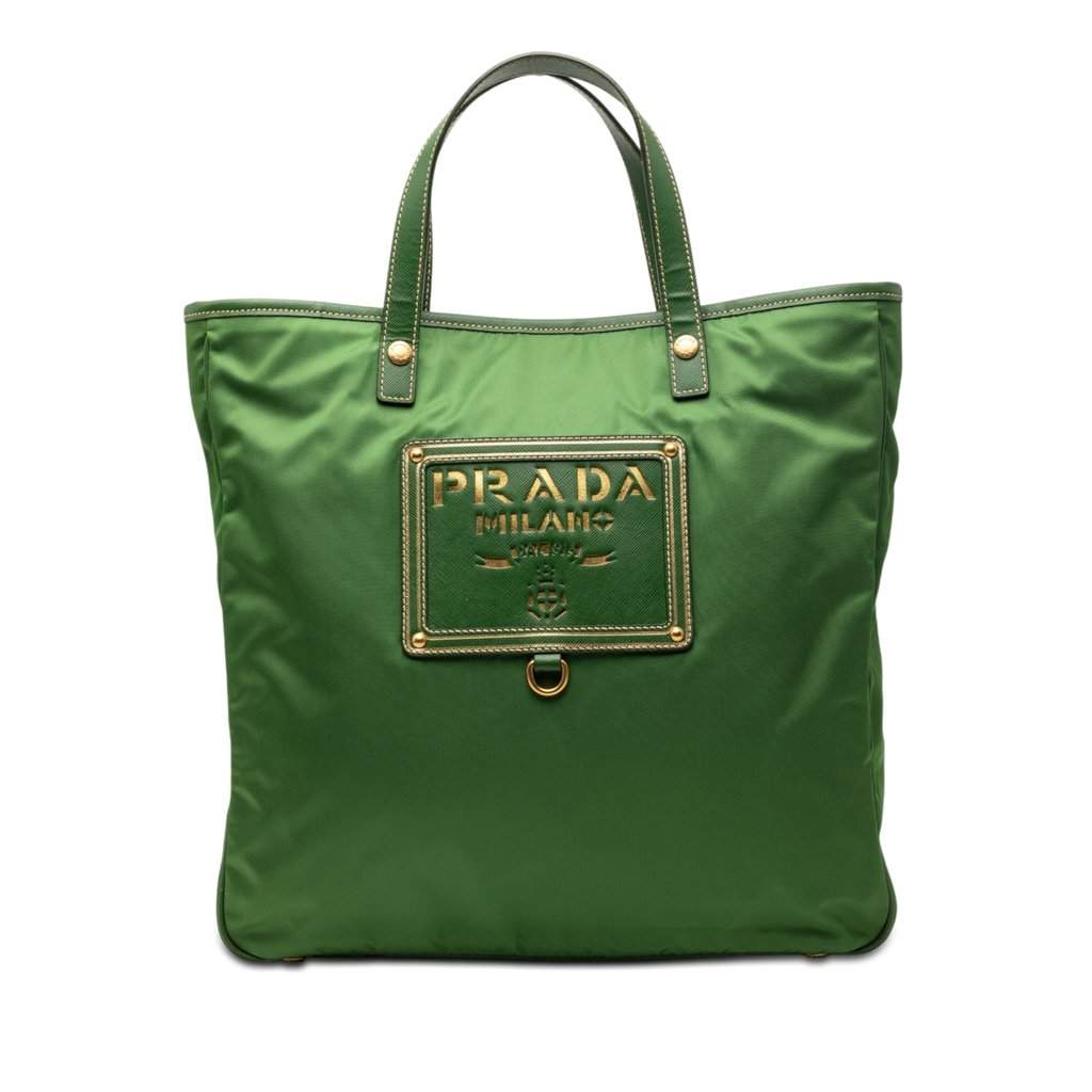 Prada Saffiano Trimmed Tessuto Logo Plate Convertible Tote Green Very good condition - Front View