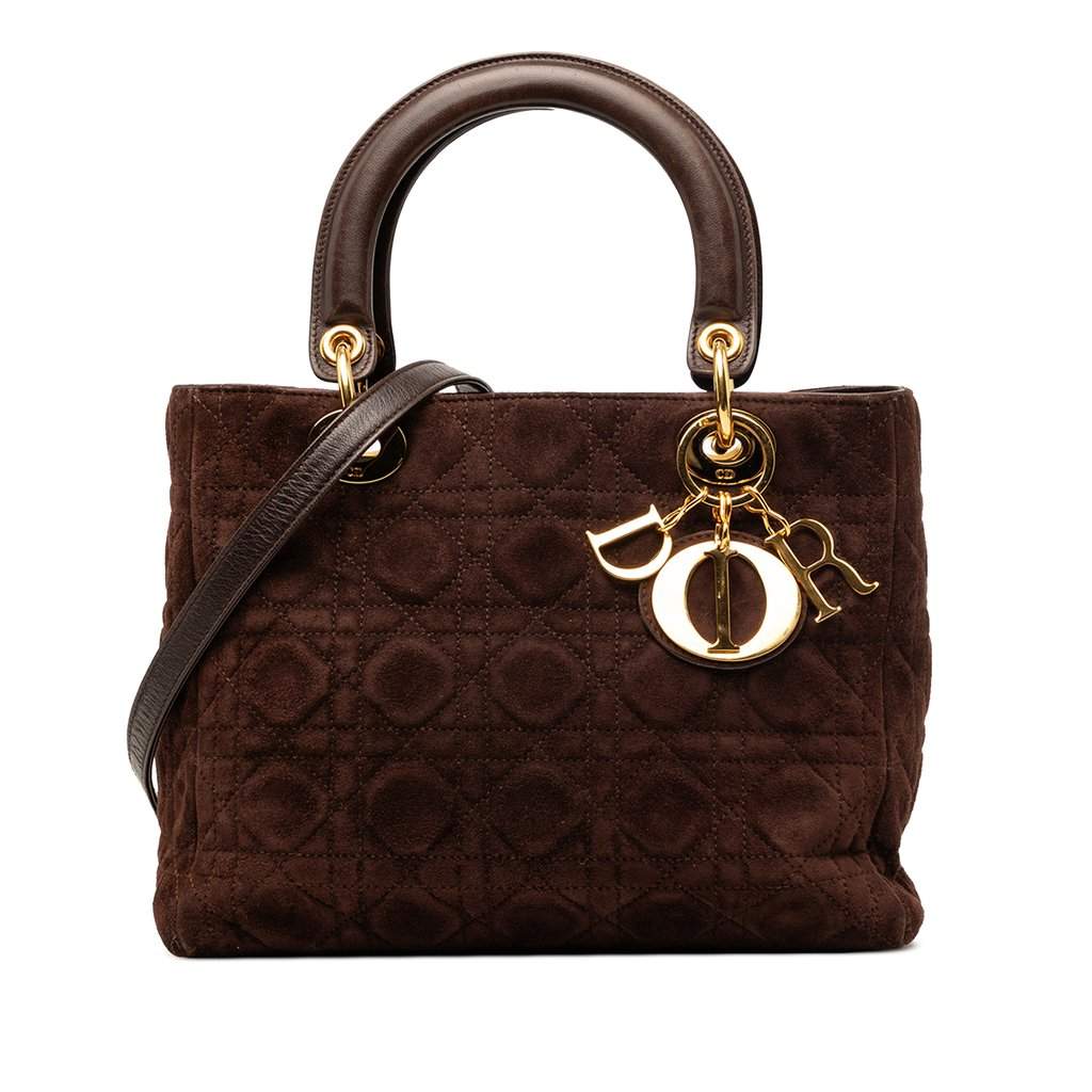 Dior Medium Suede Cannage Lady Dior Brown Leather Very good - Front View