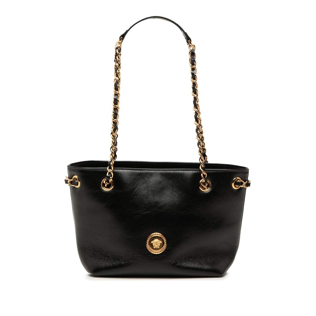 Versace Leather La Medusa Shoulder Bag Black Leather Very good condition - Front View