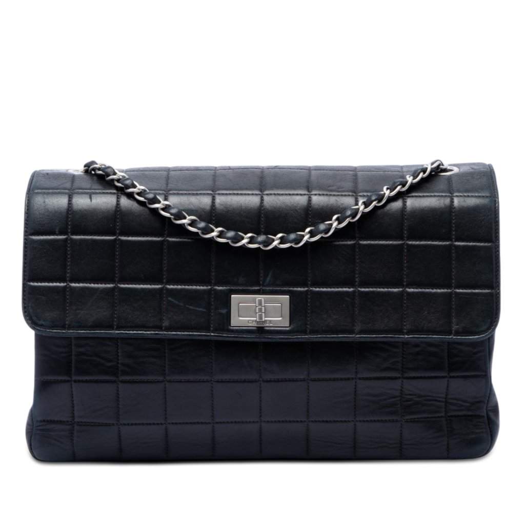 Chanel Chocolate Bar Lambskin Reissue 2.55 Single Flap Black Leather Very good condition - Front View