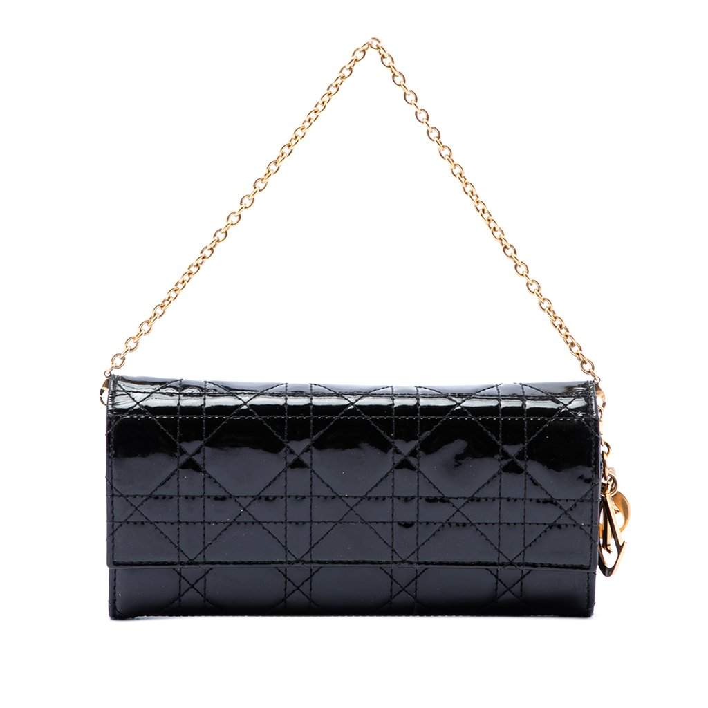 Dior Patent Cannage Lady Dior Wallet On Chain Black Leather Very good condition - Front View