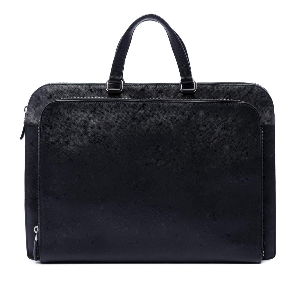 Prada Saffiano Cuir Travel Front Zip Pocket Briefcase Black Leather Very good condition - Front View