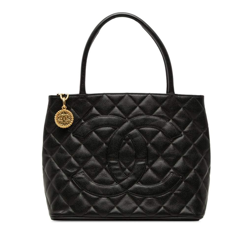 Chanel Caviar Medallion Tote Black Leather Very good - Front View