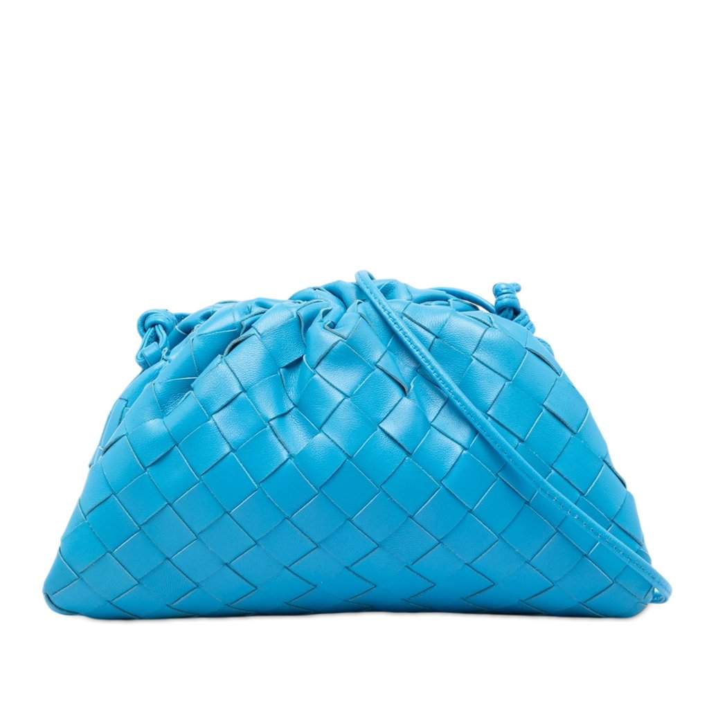 Bottega Veneta Nappa Intrecciato The Mini Pouch Crossbody Blue Leather Very good condition - Front View