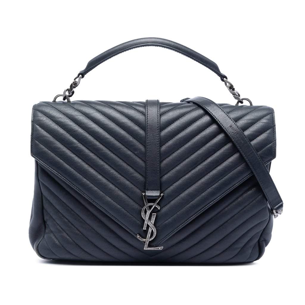 Saint Laurent Large Chevron Sheepskin Monogram College Satchel Blue Leather Very good condition - Front View
