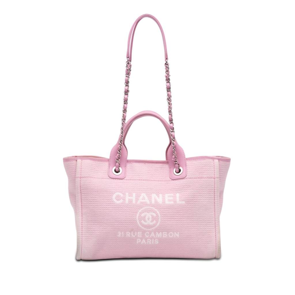 Chanel Small Canvas Deauville Tote Pink Very good - Front View