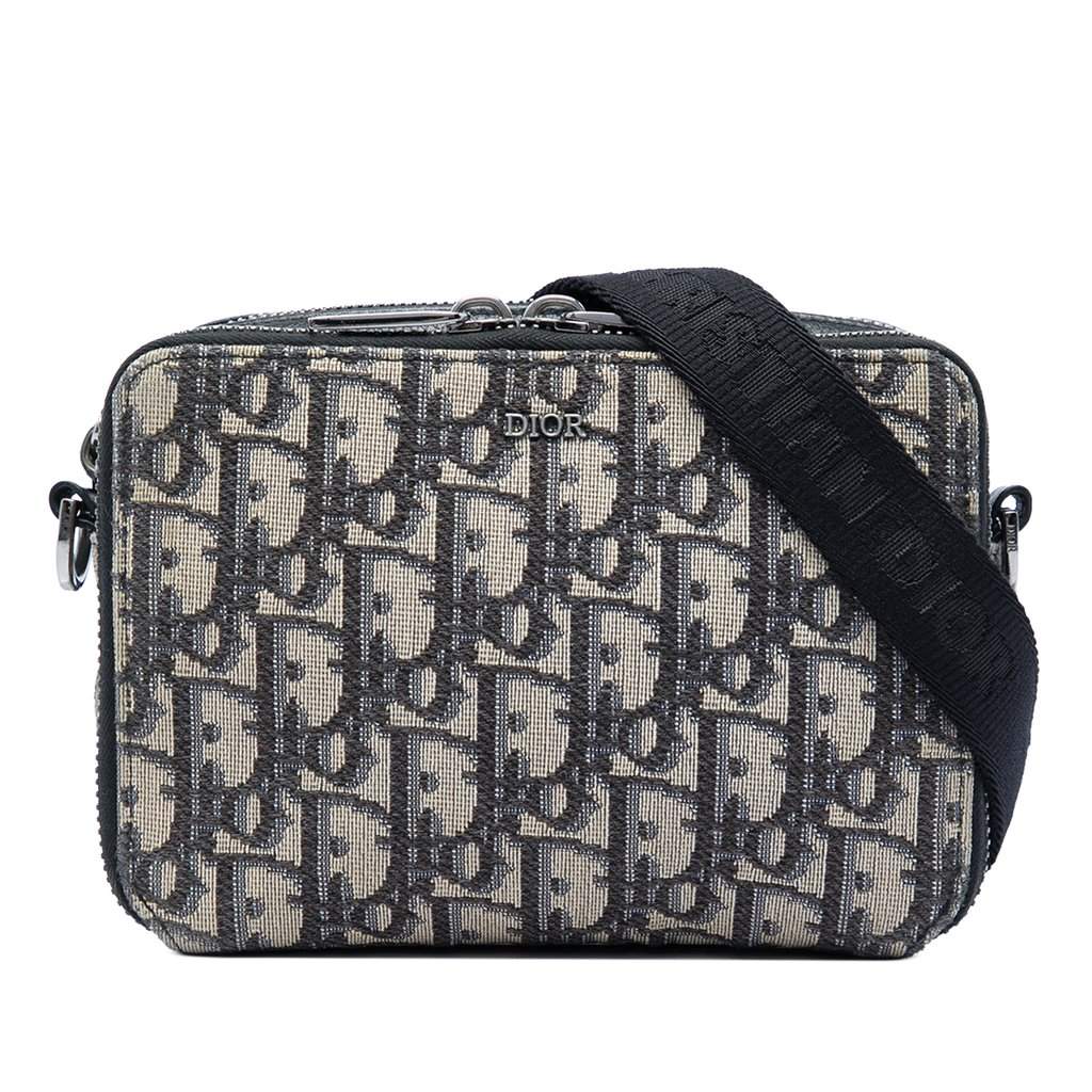 Dior Oblique Canvas Zipped Pouch with Strap Blue Very good condition - Front View
