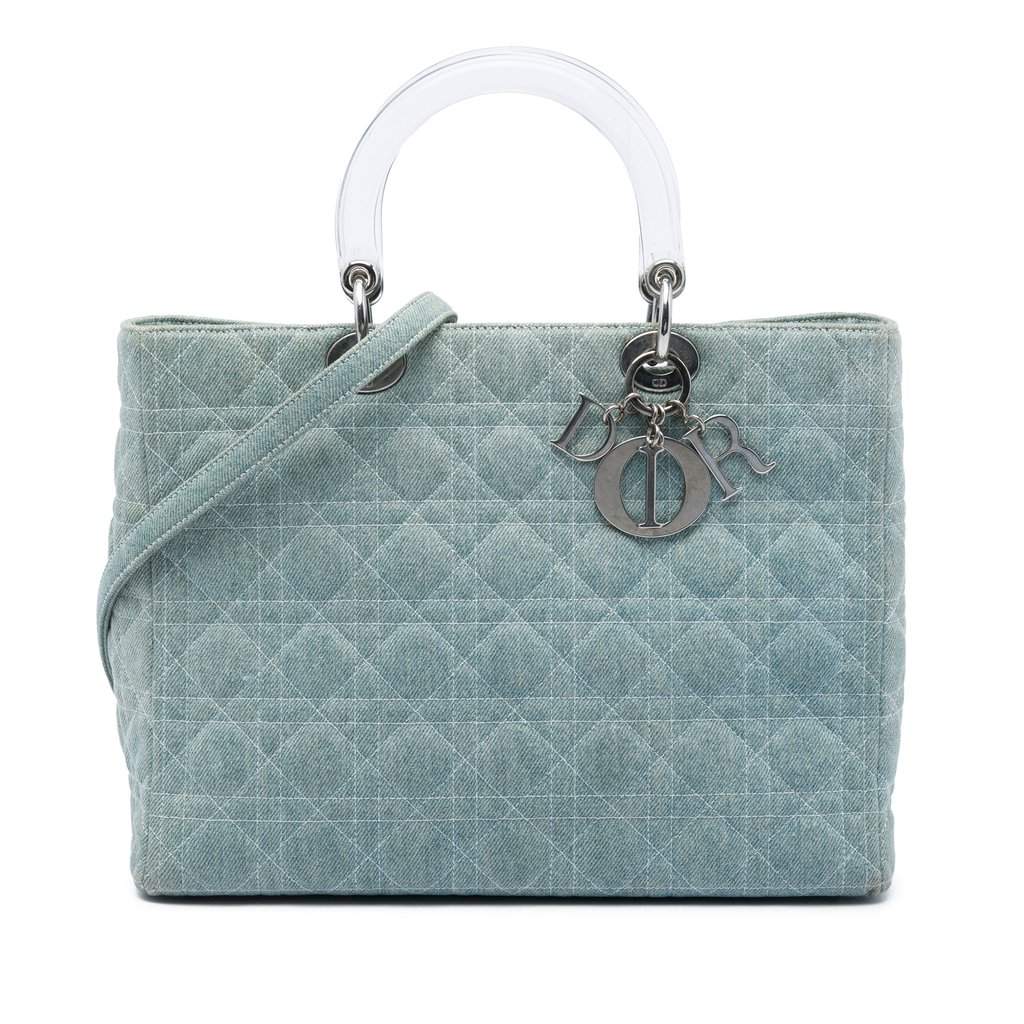 Dior Large Denim Cannage Acrylic Handles Lady Dior Blue Very good - Front View